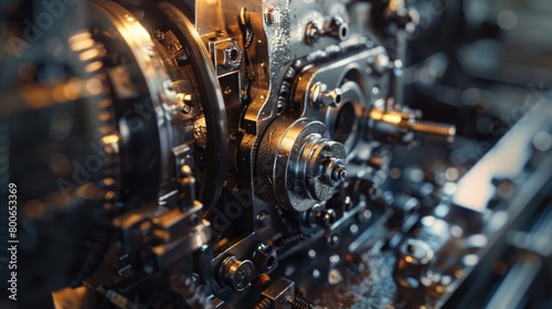 Detailed view of machine with gears, ideal for industrial concepts © Ева Поликарпова