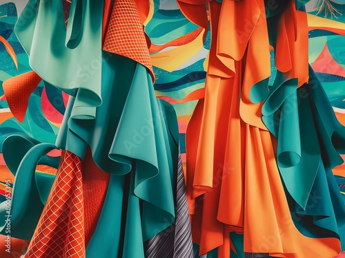 Fondo de telas con pliegues anaranjado y azulado
