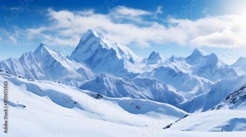 Panoramic view of the mountains in winter. Caucasus, Russia