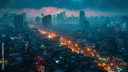 Manila skyline at twilight  bustling city life