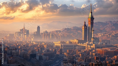 Mecca skyline, Saudi Arabia, holy city with modern development photo