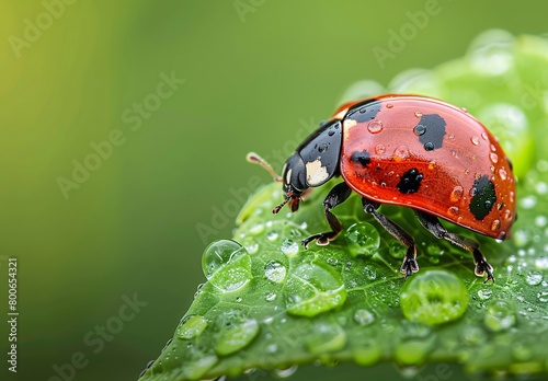 A ladybug sitting on the edge of water droplets macro pho