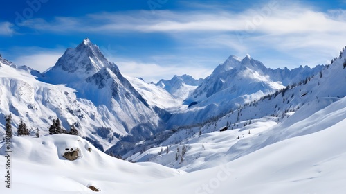 Panoramic view of snow-capped mountains in the French Alps © I