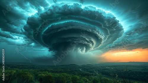 cloudy and windy storm in a stunning landscape, power of thunderstorm and dramatic weather in climate change