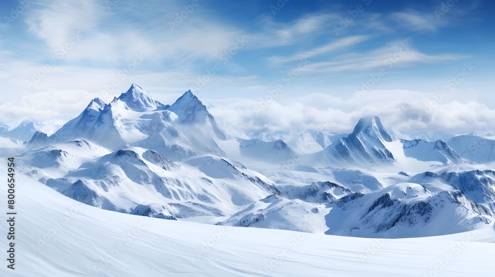 Winter mountains panorama with snow and blue sky - 3D illustration