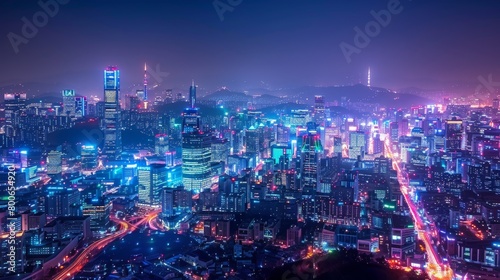 Seoul skyline, technology and culture, South Korea