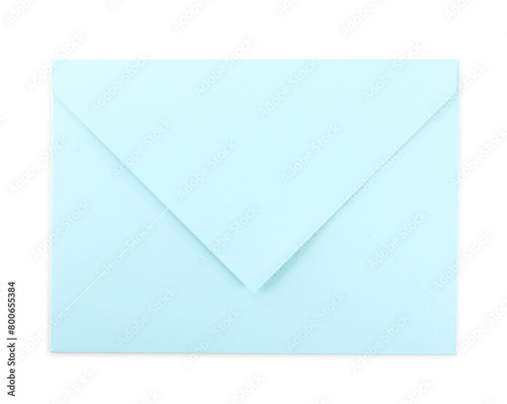 Closed light blue letter envelope isolated on white, top view Closed light blue letter envelope isolated on white, top view