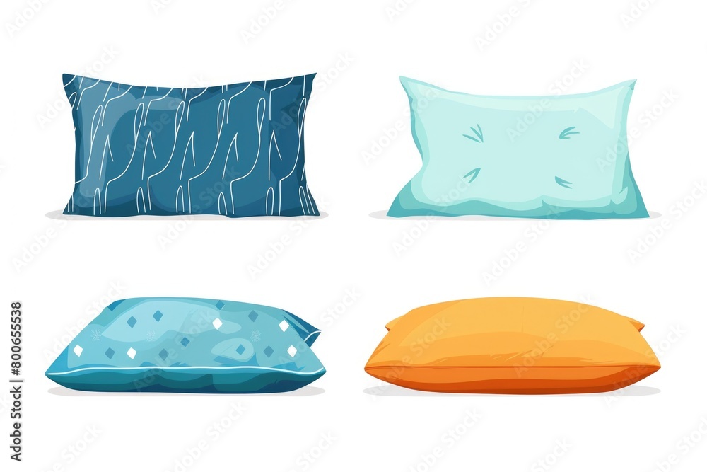 Four different colored pillows on a plain white background. Suitable for home decor or interior design concepts Four different colored pillows on a plain white background. Suitable for home decor or interior design concepts