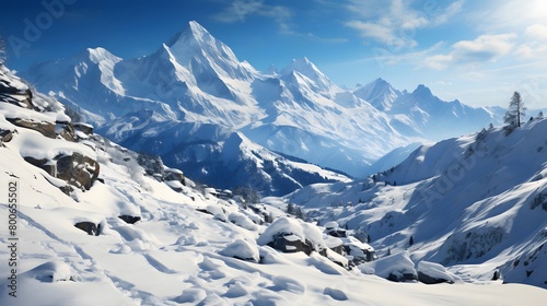 Beautiful panoramic view of the snowy mountains in the Alps © I