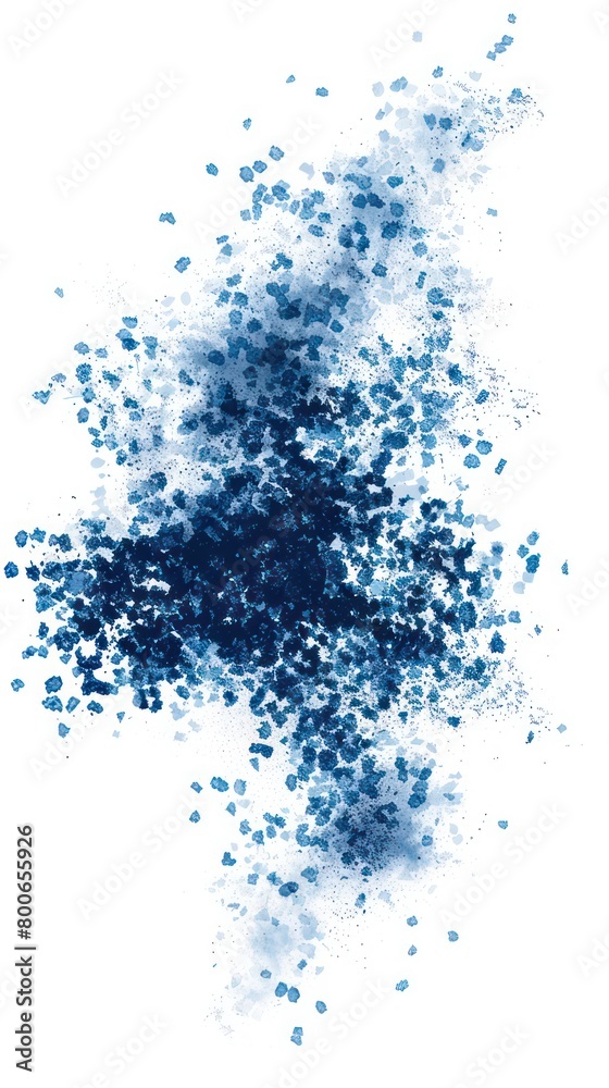 digital representation of pathology made of blue dots and splashes in a white vertical background
