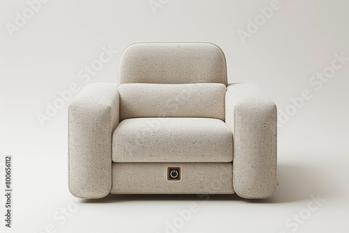 A club chair with a built-in USB charging port, allowing you to conveniently charge your devices, isolated on a solid white background.