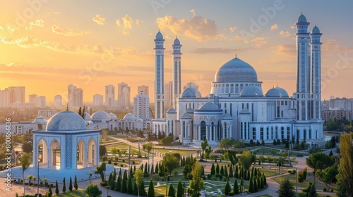 Ashgabat skyline, Turkmenistan, marble buildings photo