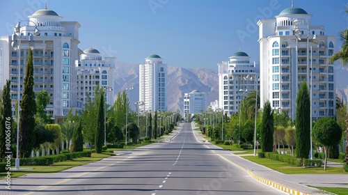 Ashgabat skyline, Turkmenistan, white marble buildings photo