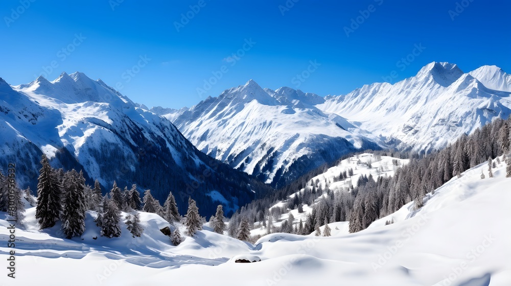 Panoramic view of alpine mountains in winter, Bavaria, Germany