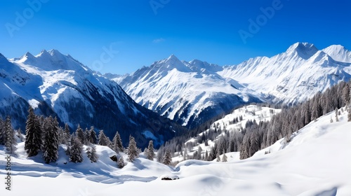 Panoramic view of alpine mountains in winter, Bavaria, Germany © I