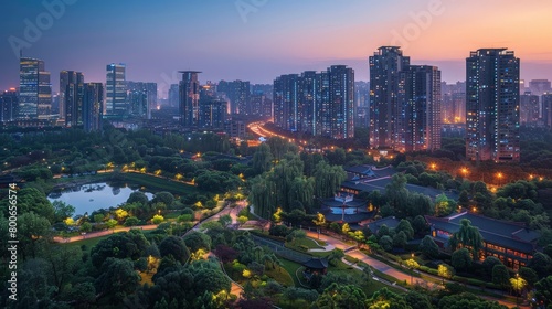 Chengdu skyline, China, tech hub with green spaces