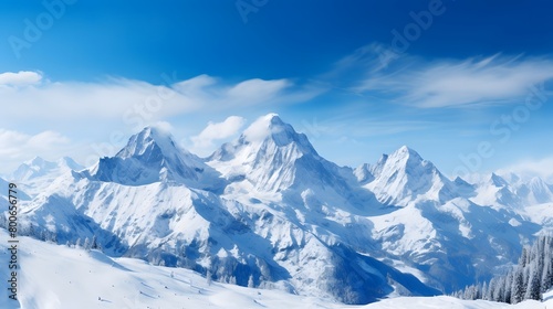 Panoramic view of the snowy mountains in the Alps, Austria © I