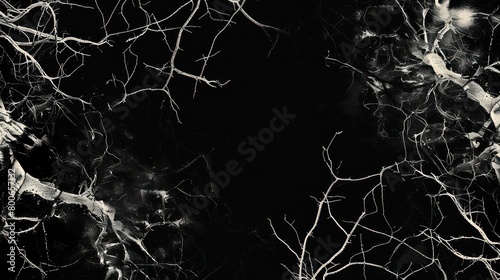 veins growing like roots or lightning in white color on a plain solid black background 