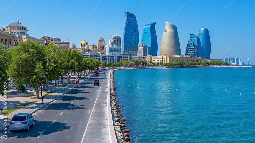 Baku skyline, Caspian Sea gem, Azerbaijan