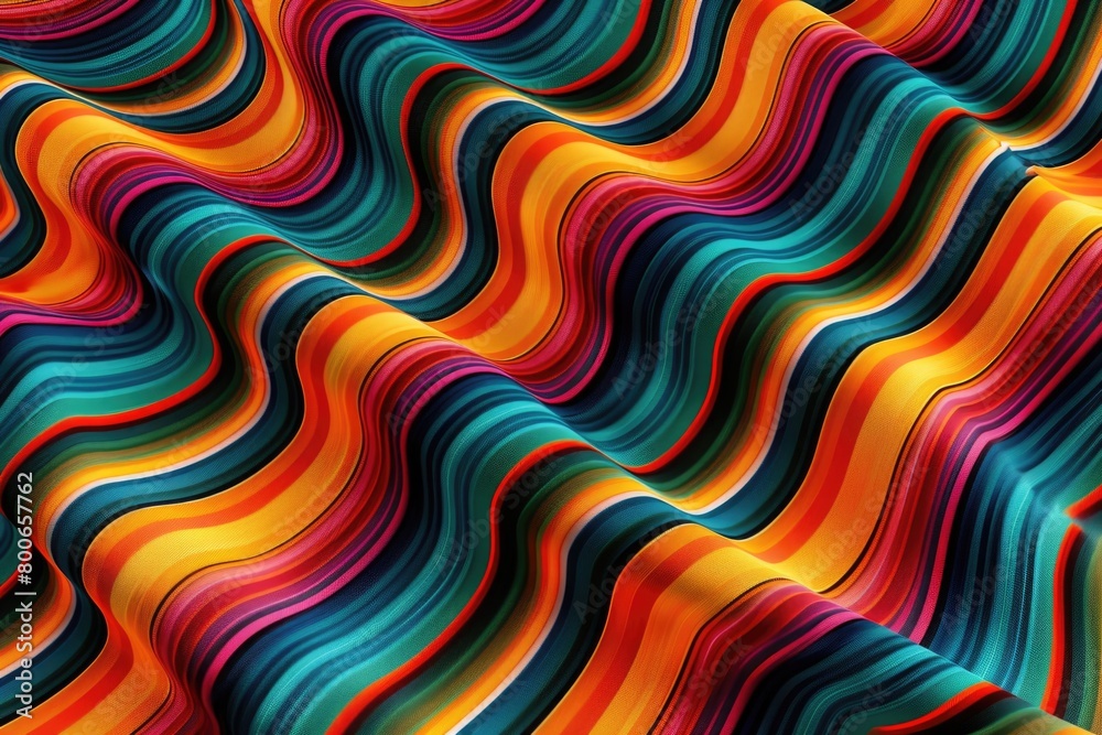 Vibrant multicolored fabric with unique wavy patterns, perfect for textile backgrounds Vibrant multicolored fabric with unique wavy patterns, perfect for textile backgrounds