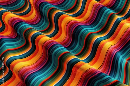 Vibrant multicolored fabric with unique wavy patterns, perfect for textile backgrounds