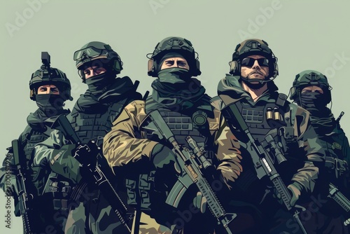 Group of soldiers standing together, suitable for military and teamwork concepts