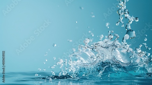 backdrop of clean water splashed with bubbles with light blue background