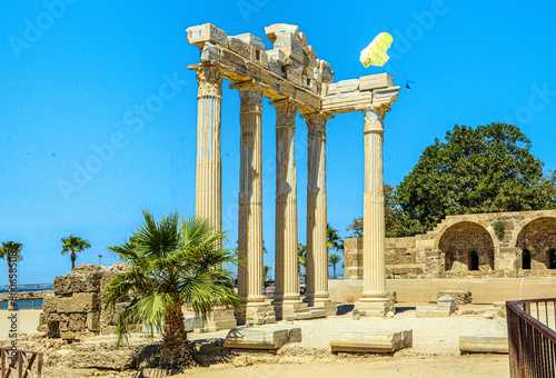 Fototapeta Naklejka Na Ścianę i Meble -  The Temple of Apollo was built around 150 AD during the Roman period in the ancient 'Caria' city of Side, in southern Turkey, on the Mediterranean coast; It is a Roman temple dedicated to Apollo, the 
