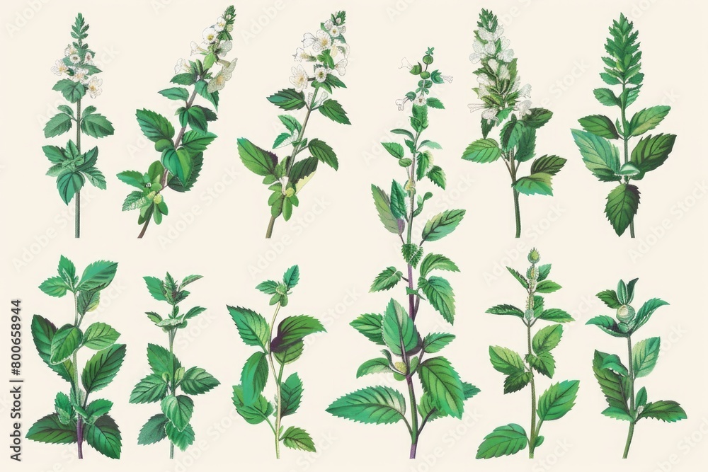 A bunch of green plants with delicate white flowers, perfect for nature-themed designs A bunch of green plants with delicate white flowers, perfect for nature-themed designs