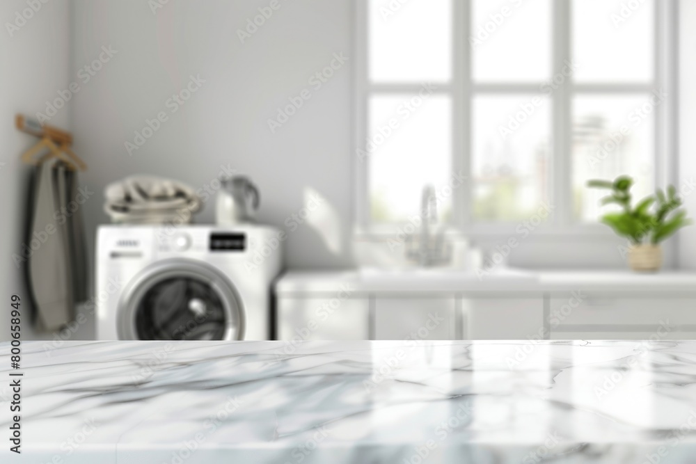 A kitchen counter with a washing machine in the background. Suitable for home appliance or interior design concepts A kitchen counter with a washing machine in the background. Suitable for home appliance or interior design concepts