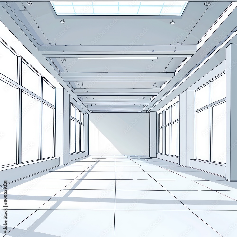 wide empty room in perspective with drawing structure lines in white colors and nice light