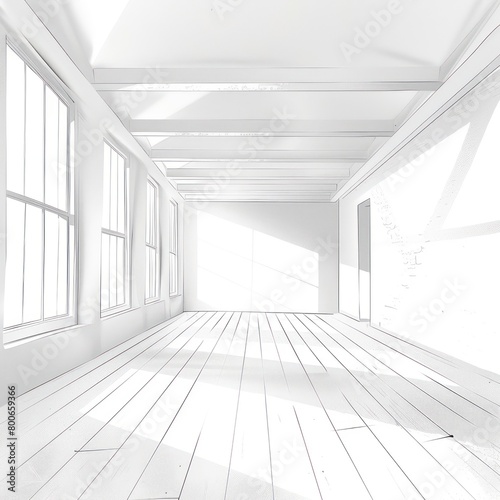 wide empty room in perspective with drawing structure lines in white colors and nice light