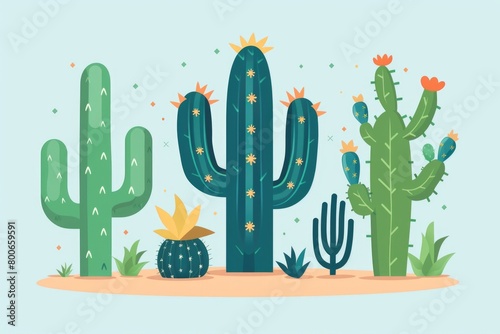 A group of cactus plants in a desert landscape. Perfect for nature and travel concepts