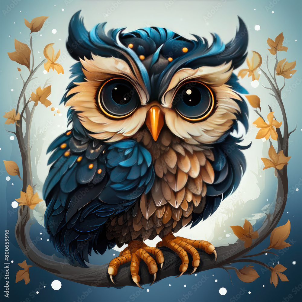 Fototapeta premium Watercolor Owl vector, clipart Illustration, Generative Ai