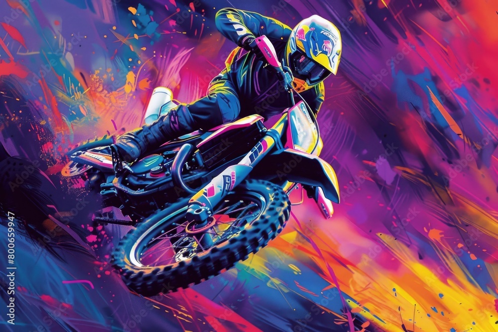A person riding a dirt bike in mid-air. Suitable for sports and adventure concepts A person riding a dirt bike in mid-air. Suitable for sports and adventure concepts