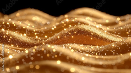 A close up of a shiny gold background with sparkling lights, AI
