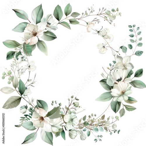 round floral frame crown shaped in light watercolors isolated on a white background © Dekastro