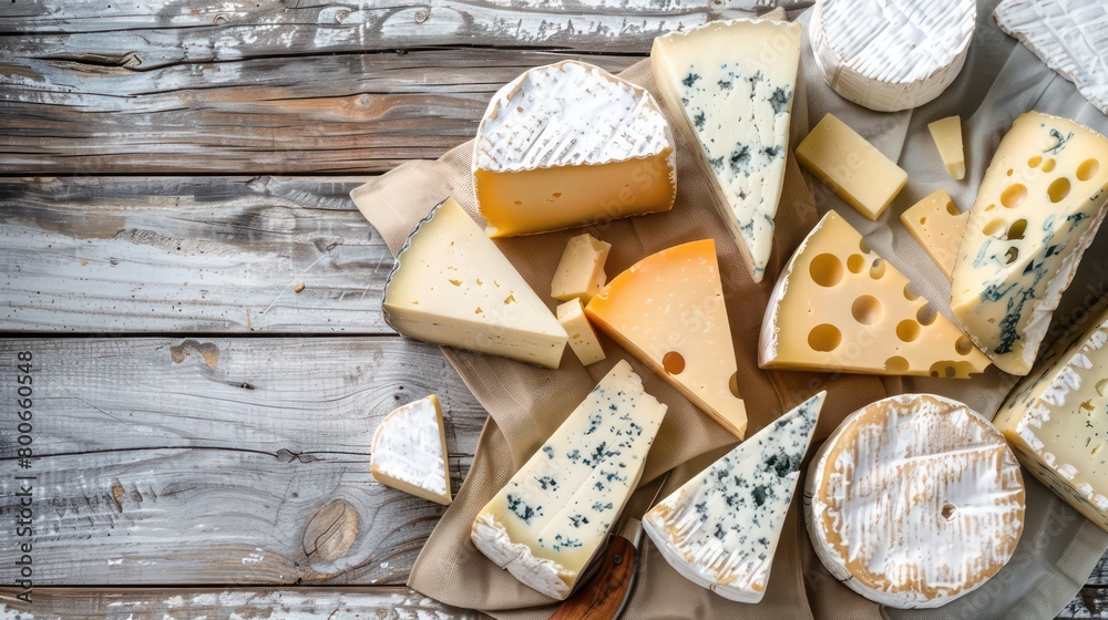 assortment of cheeses on a wooden background assortment of cheeses on a wooden background