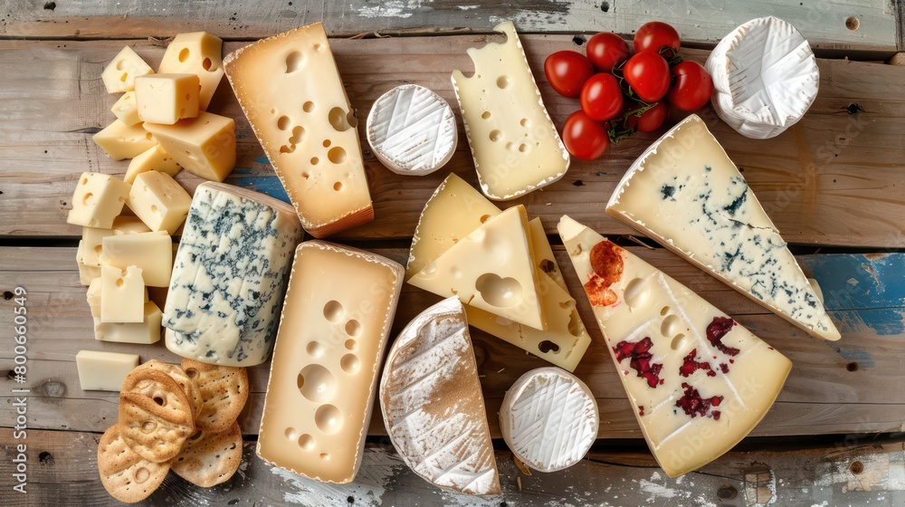 assortment of cheeses on a wooden background assortment of cheeses on a wooden background