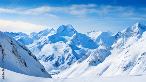 Panoramic view of the mountains in winter. Caucasus, Russia