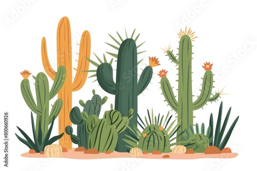 A group of cactus plants in a desert. Suitable for desert landscapes