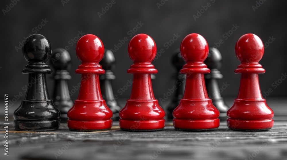 A group of red and black chess pieces on a table, AI A group of red and black chess pieces on a table, AI