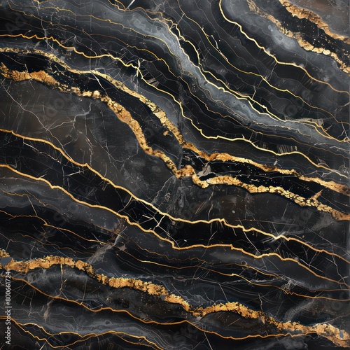 black marble with a texture like waves, gaps are golden lines
