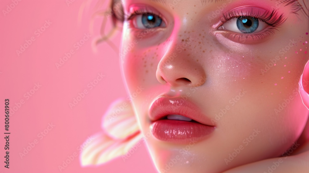 Close Up of Woman With Pink Makeup