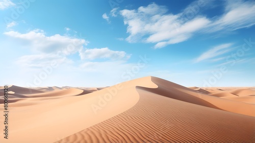Desert sand dunes panorama with blue sky and white clouds