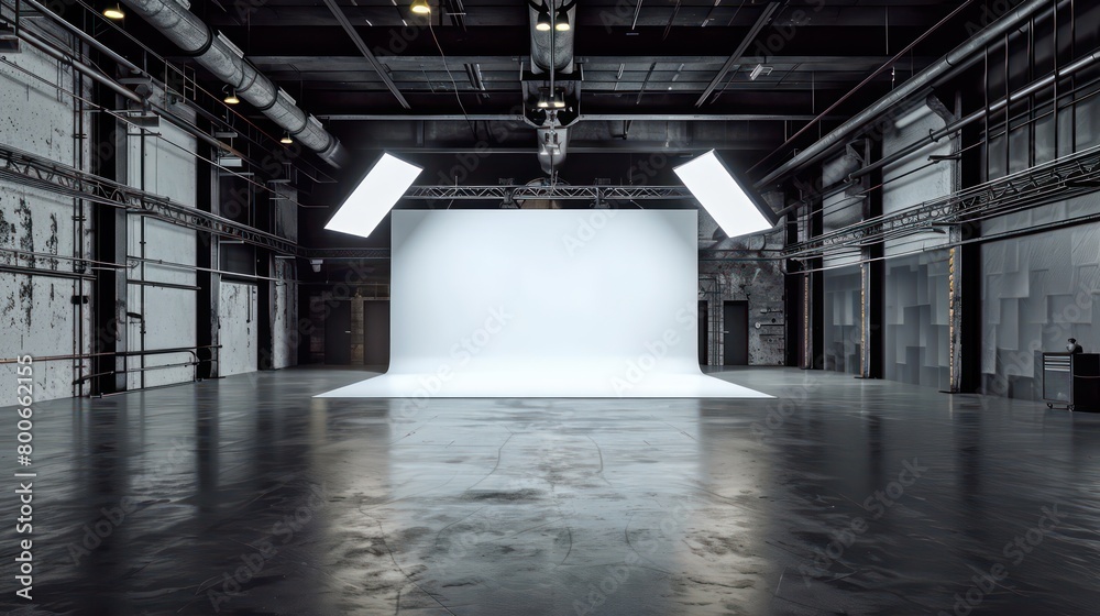 blank white canvas in dark background studio