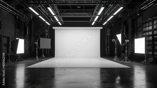 blank white canvas in dark background studio © Dekastro