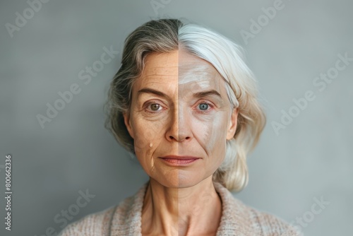 Aging process integrates skin rejuvenation methods that contrast age visuals with mental fitness and comprehensive aging psychological health care.