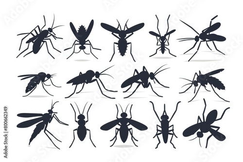 A collection of mosquito silhouettes on a white background. Ideal for educational materials or pest control promotions