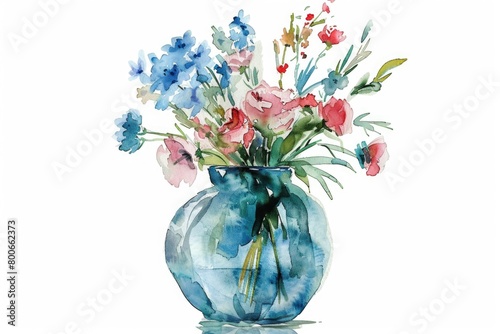 Fototapeta Naklejka Na Ścianę i Meble -  Beautiful watercolor painting of flowers in a vase. Perfect for home decor or greeting cards